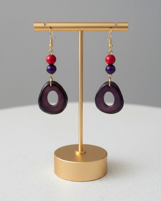 Purple Red Tagua Nut Earrings autumn