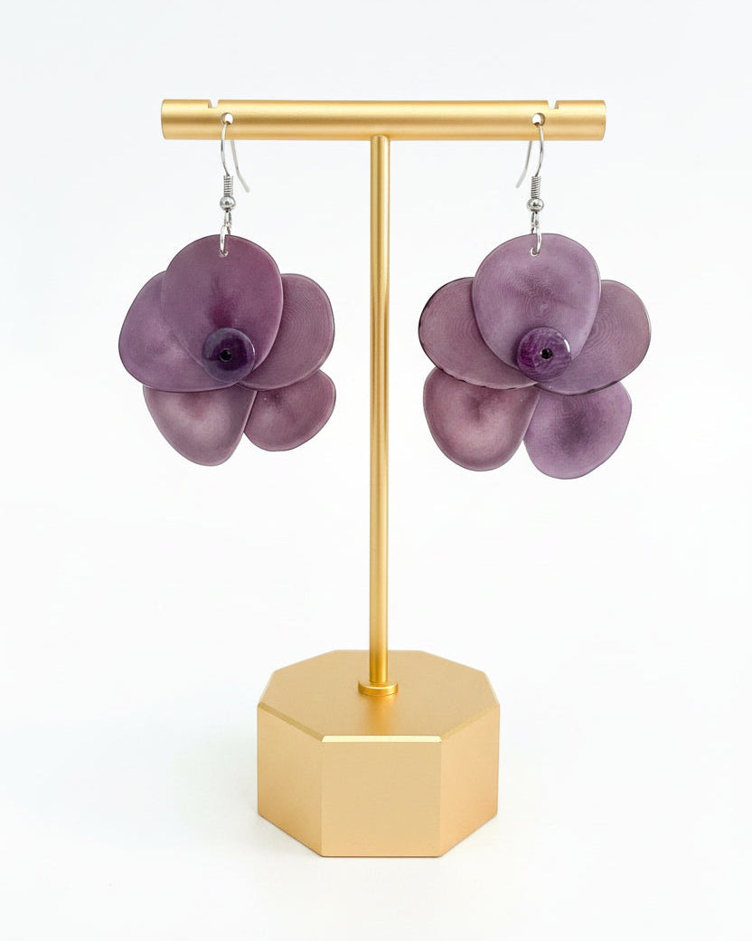 Purple Rose Tagua Nut Earrings