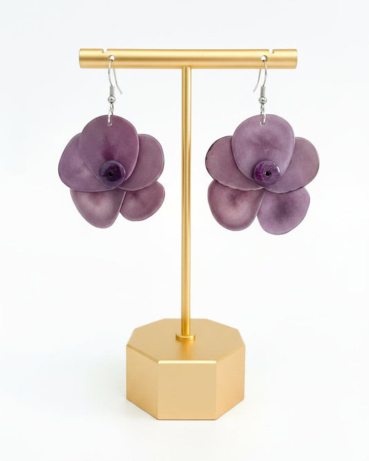 Purple Rose Tagua Nut Earrings