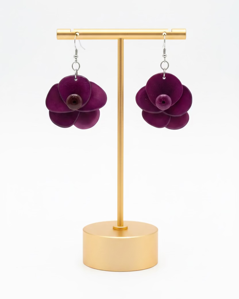 Purple Rose Tagua Nut Earrings winter