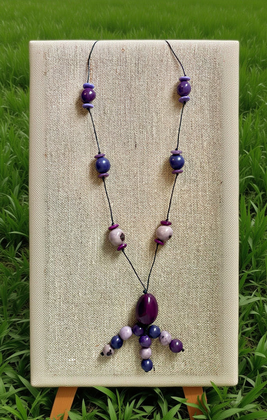 Purple Tagua Nut and Pambil Seeds Extra Long Adjustable Necklace