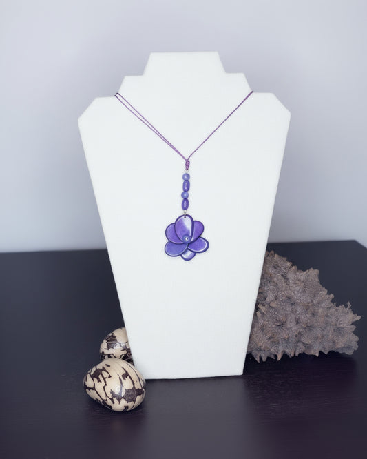Purple rose pendant tagua necklace summer winter