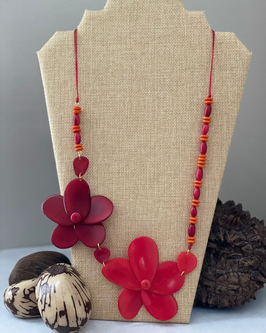 Red Double Rose Tagua Nut Necklace