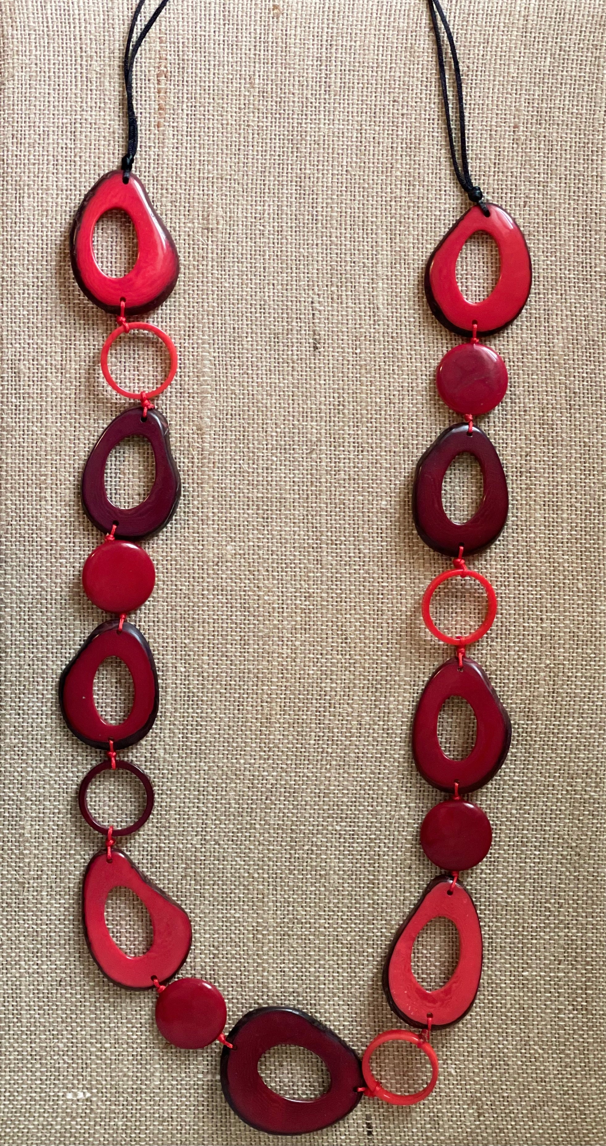 Red Tagua Nut Extra Long Necklace Autumn