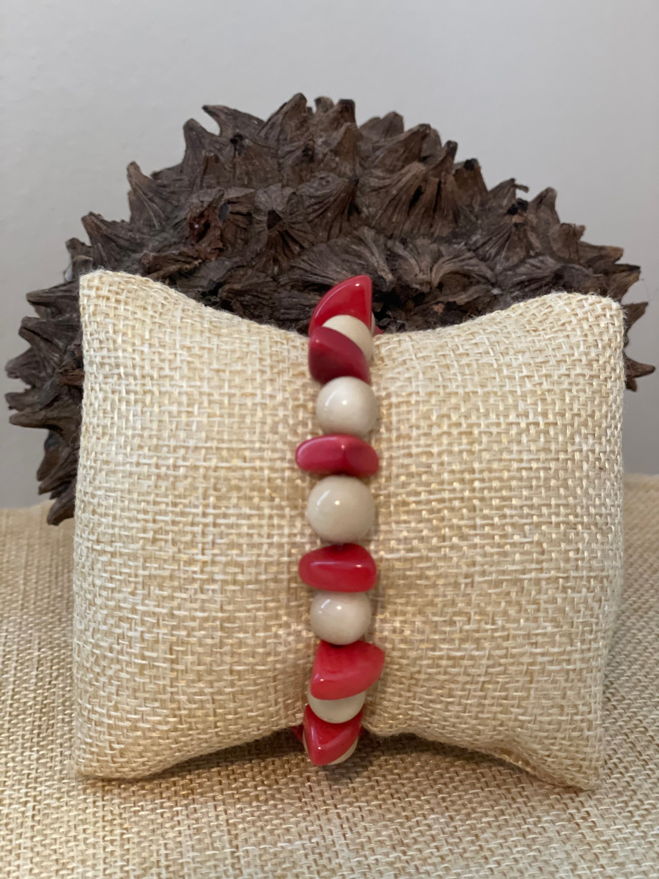 Red and Ivory Tagua Nut Stackable Bracelet autumn spring