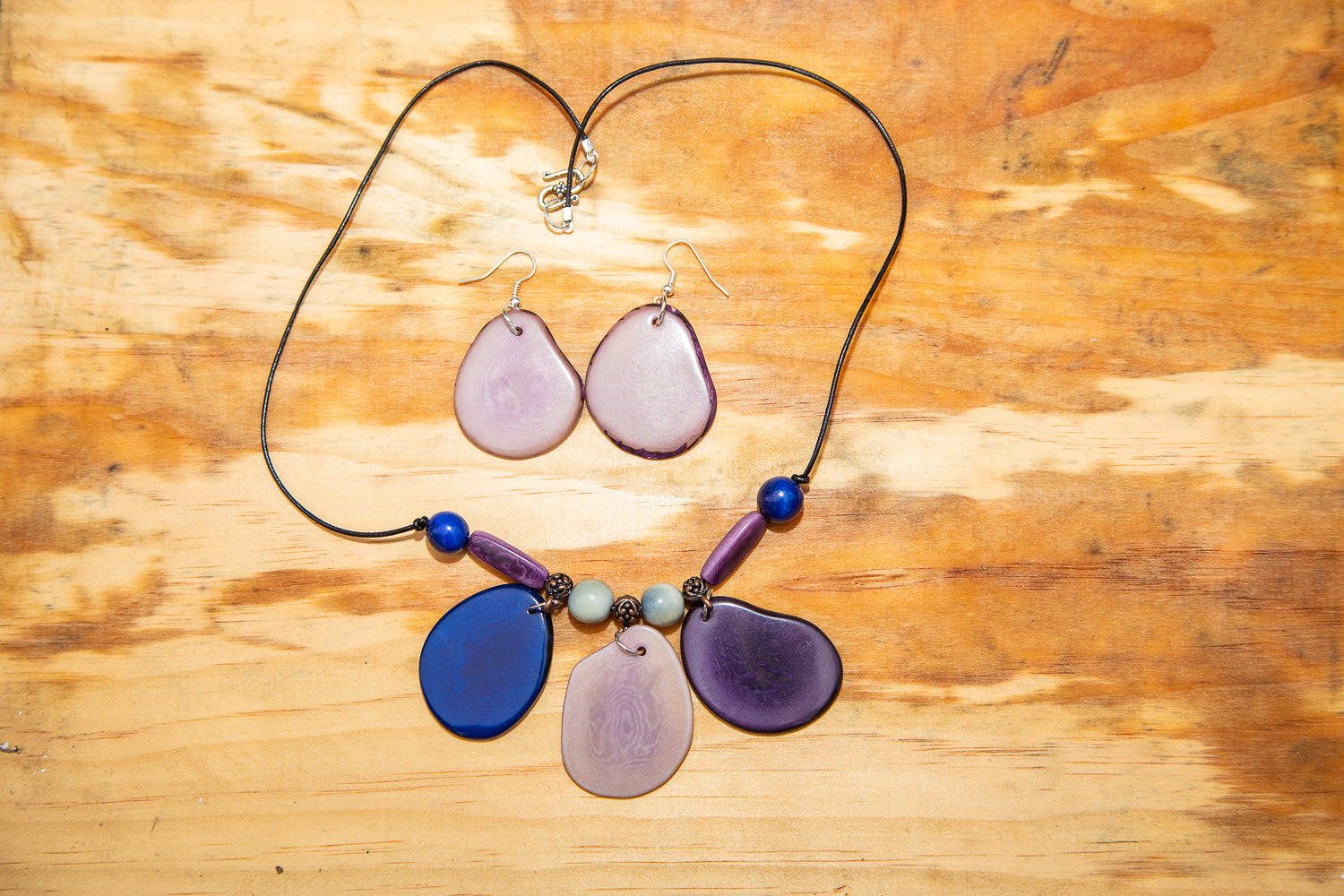 Royal Blue Purple Tagua Nut summer Necklace