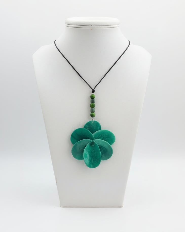 Teal Tagua Necklace Rose Pendant 