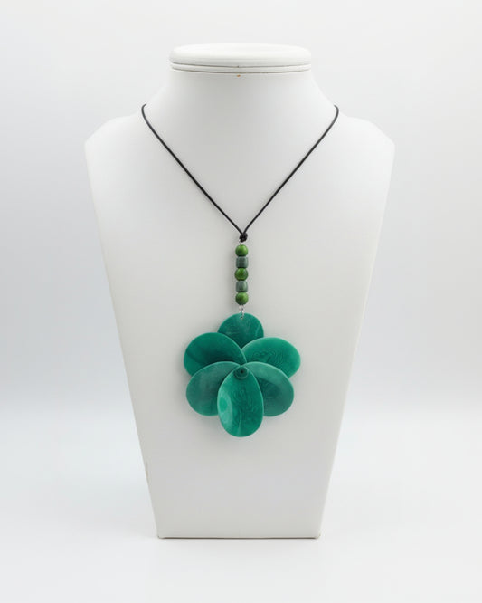 Teal Tagua Necklace Rose Pendant 