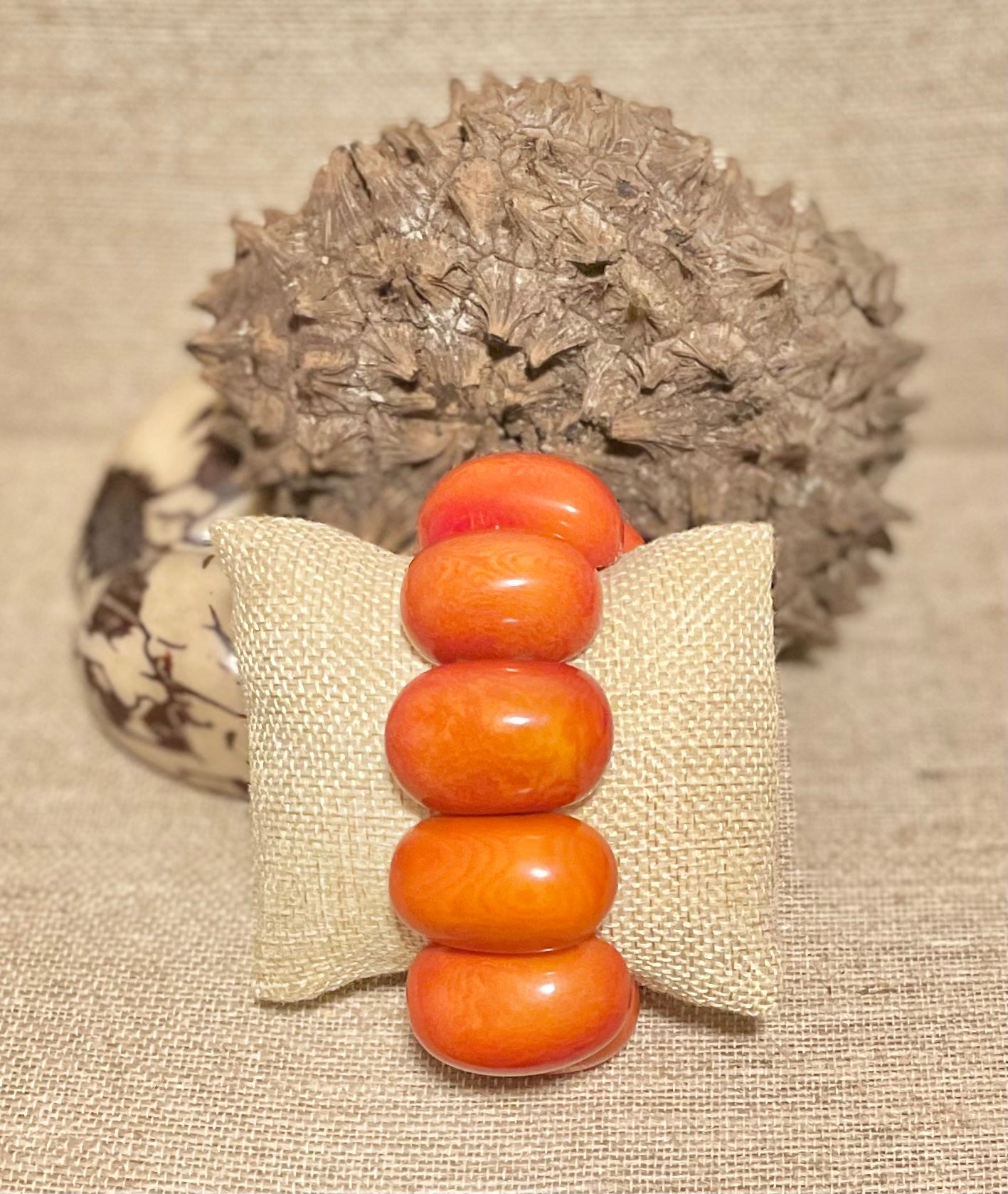 Vibrant Orange Chunky Tagua Nut Bracelet | Handmade Eco-Jewelry Autumn 
