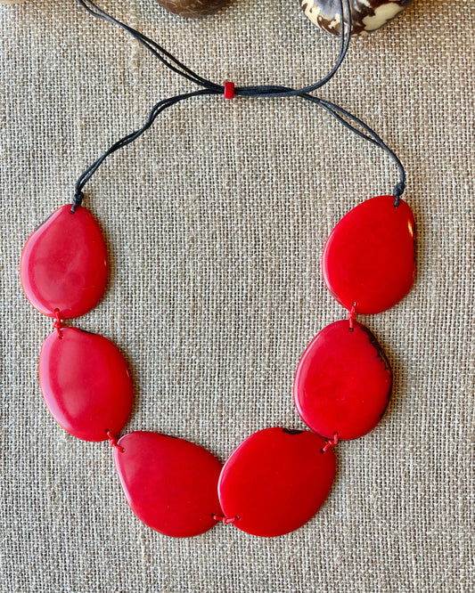 Red Tagua Nut Adjustable Necklace