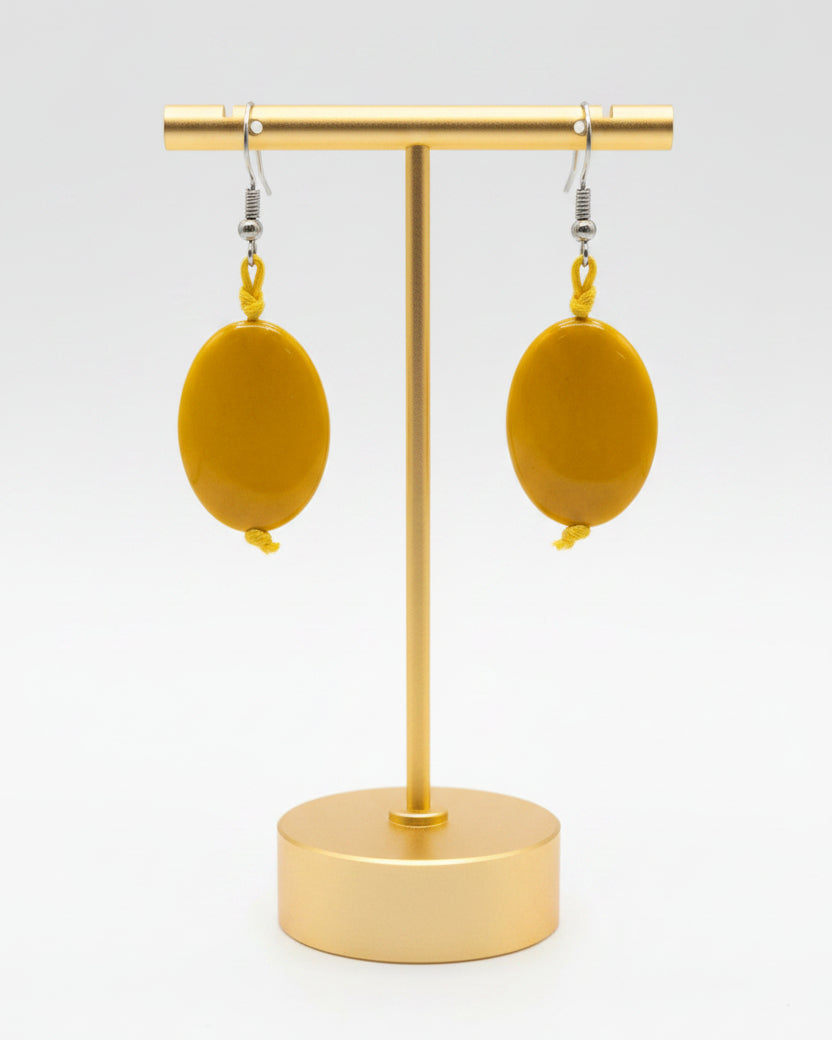 Yellow Oval Tagua Nut Earrings