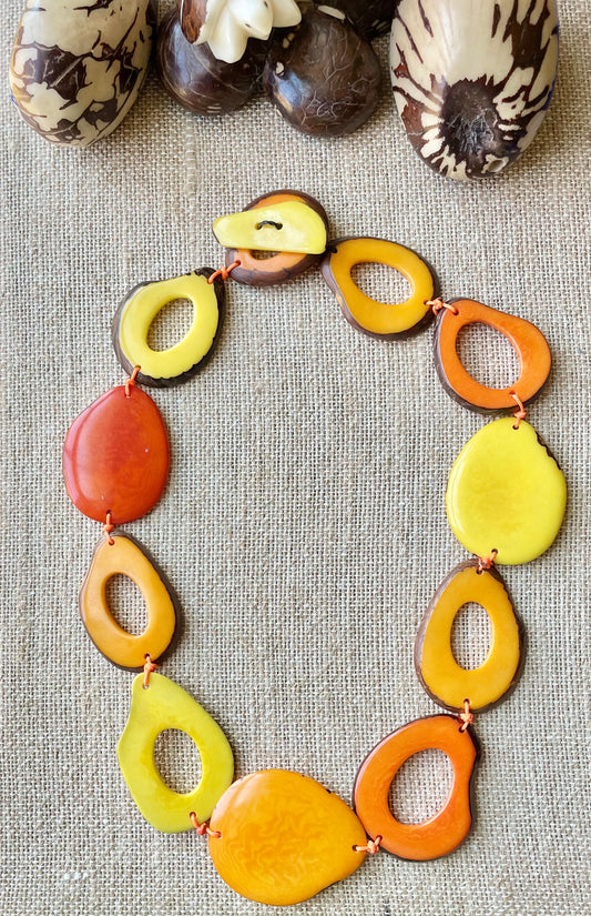 Yellow and Orange Tagua Nut Necklace autumn