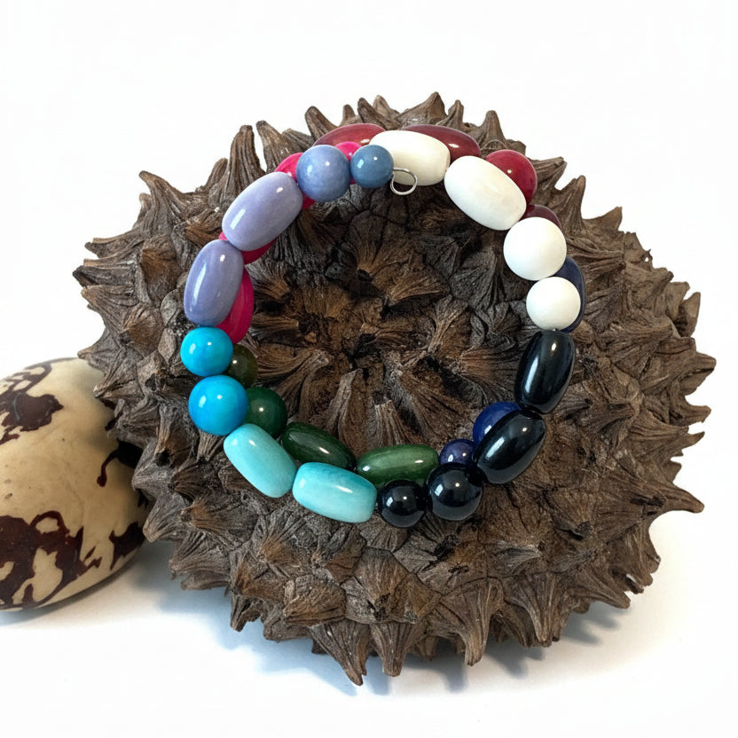 blue red fuchsia white turquoise  Tagua Nut Wrap bracelet | Handmade Sustainable Jewelry