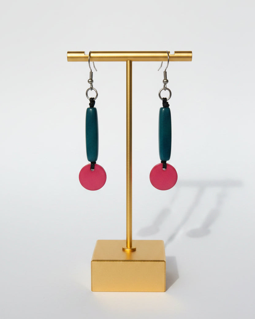 green Pink Tagua Nut Dangle earring 