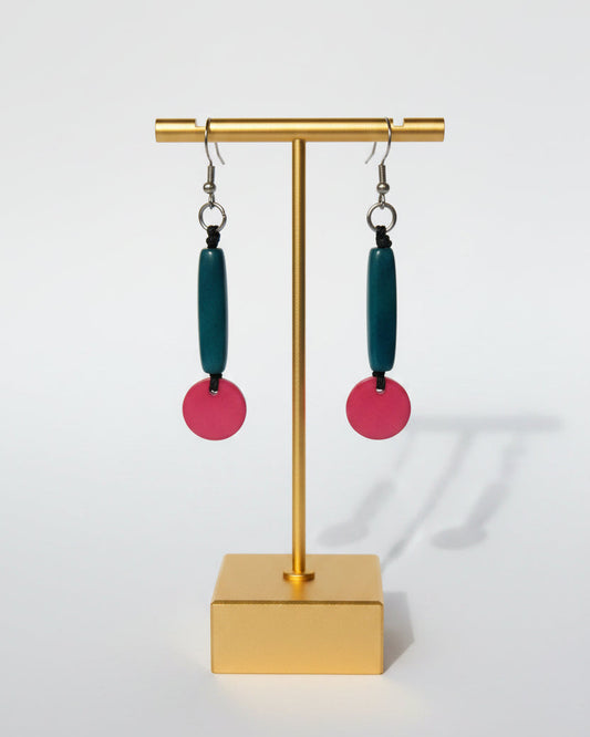 green Pink Tagua Nut Dangle earring 