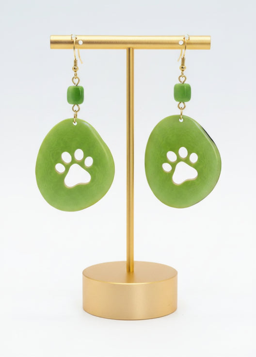 Lime Green Paw Carved Tagua Nut Earrings