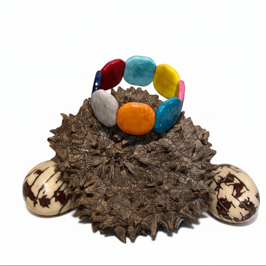 Sustainable Multicolor Tagua Nut Bracelet - Handcrafted Vegetable Ivory