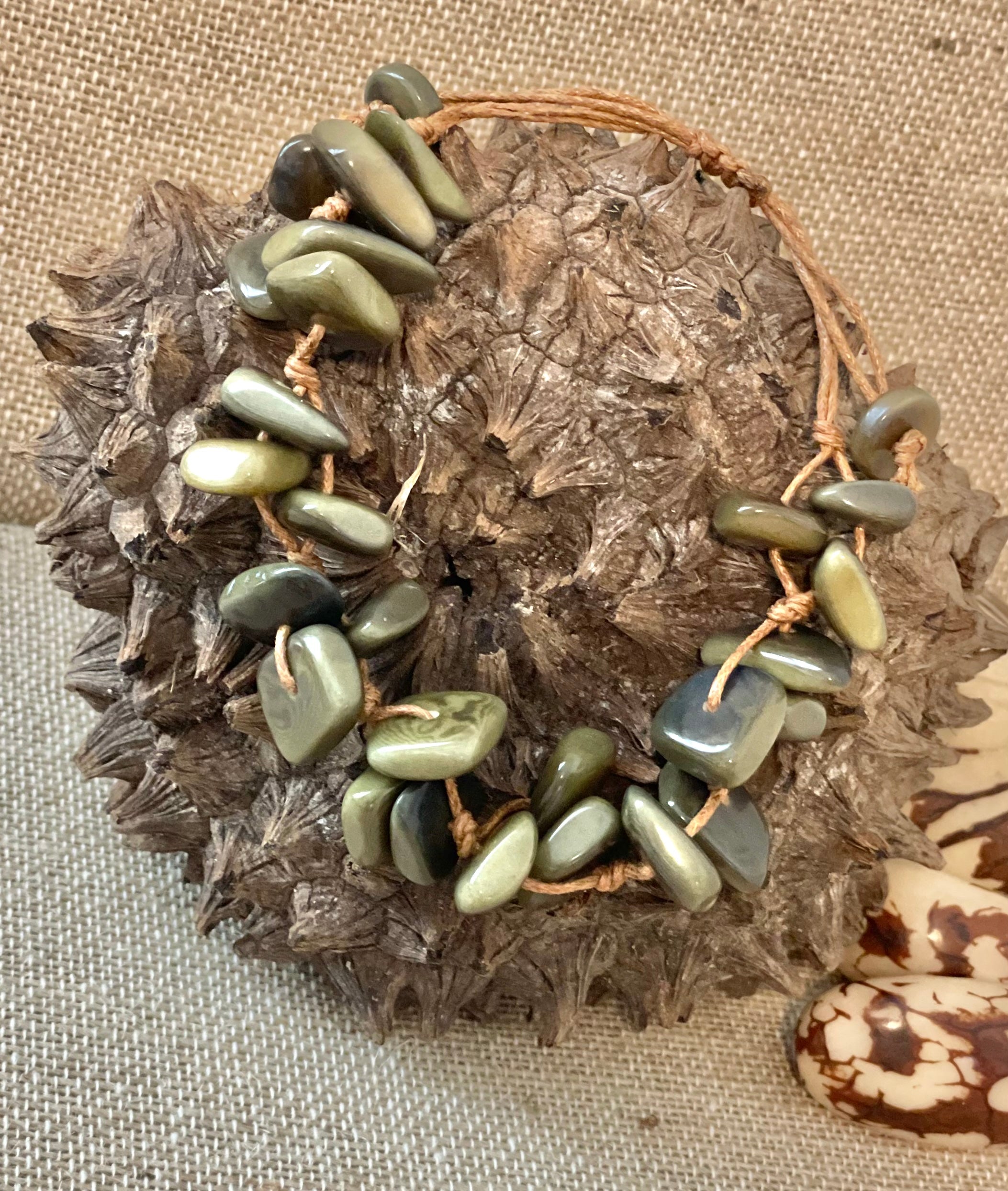 Olive Green Tagua Nut Adjustable Bracelet