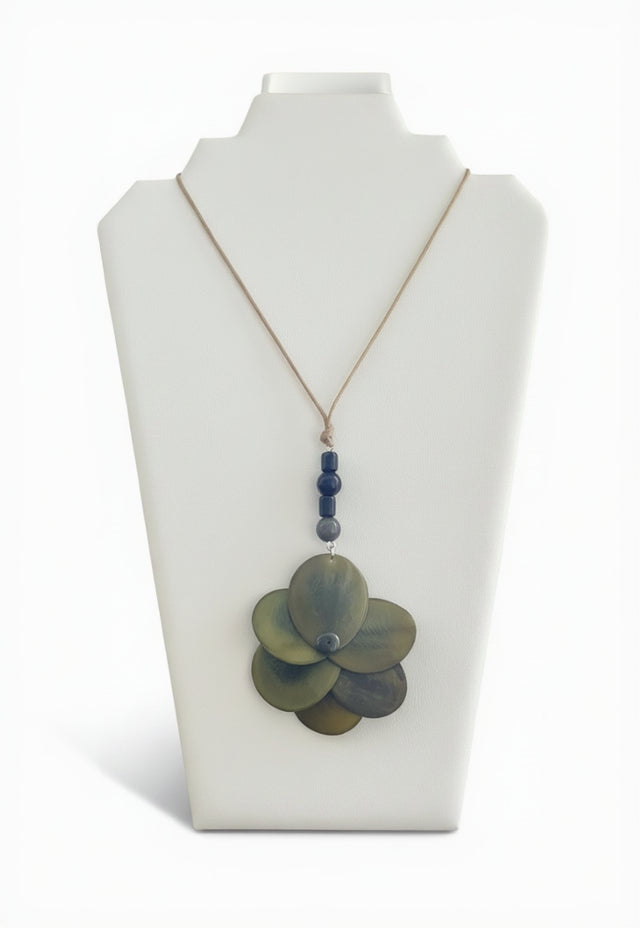 Handmade Olive Green Tagua Nut Rose Necklace | Sustainable Adjustable Statement Jewelry