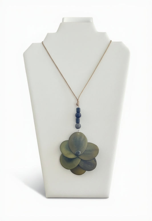 Handmade Olive Green Tagua Nut Rose Necklace | Sustainable Adjustable Statement Jewelry
