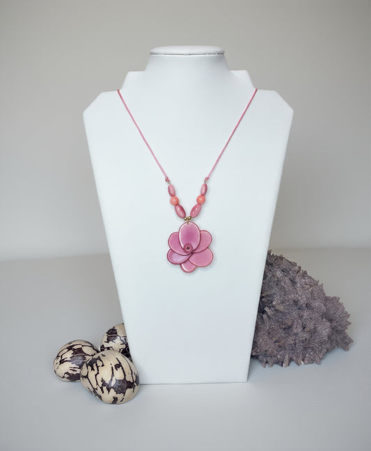 pink tagua nut rose necklace with a gold handmade clasp summer