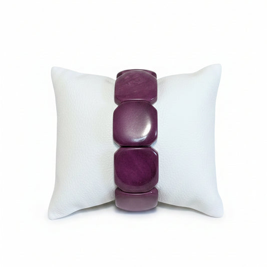 Artisan Purple Tagua Nut Bracelet - Sustainable Vegetable Ivory Stretch Jewelry