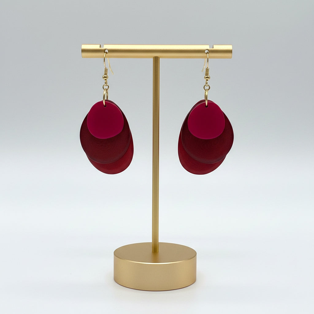red maroon and hot pink tagua nut earrings