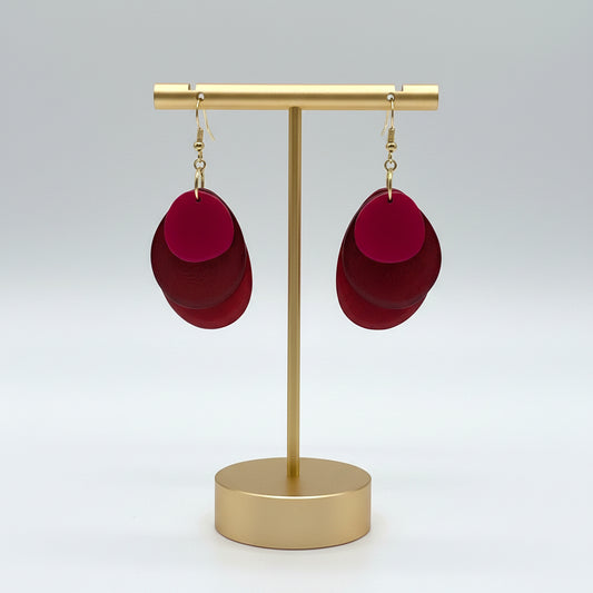 red maroon and hot pink tagua nut earrings
