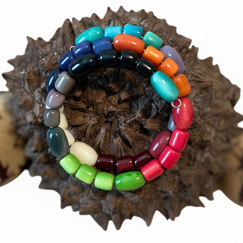 red orange blue Tagua Nut Wrap Bracelet | Handmade Sustainable Jewelry