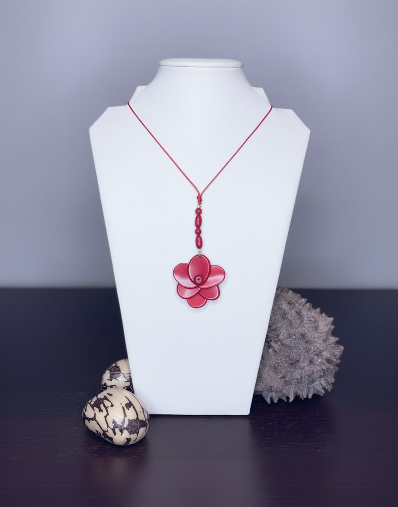 red tagua nut rose necklace autumn spring