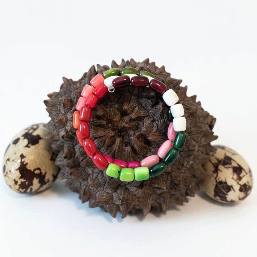 white red fuchsia green Tagua Nut Wrap Bracelet | Handmade Sustainable Jewelry